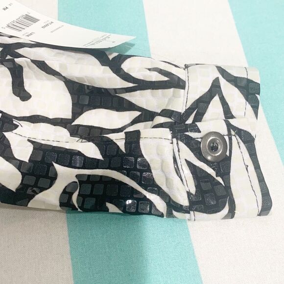 NWT Elementz Leaf Print Black & White Button Blouse — Size MP - Picture 8 of 8